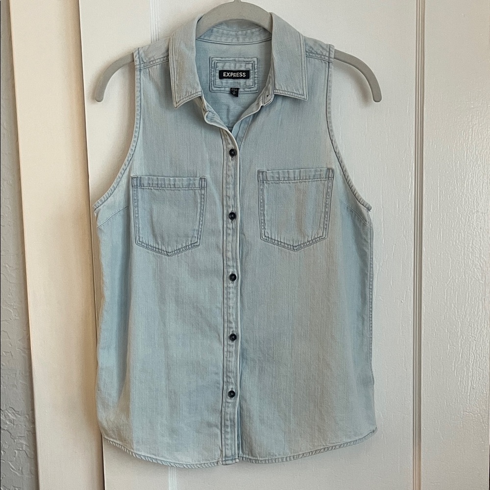 Express Denim Sleeveless Top in Light Blue